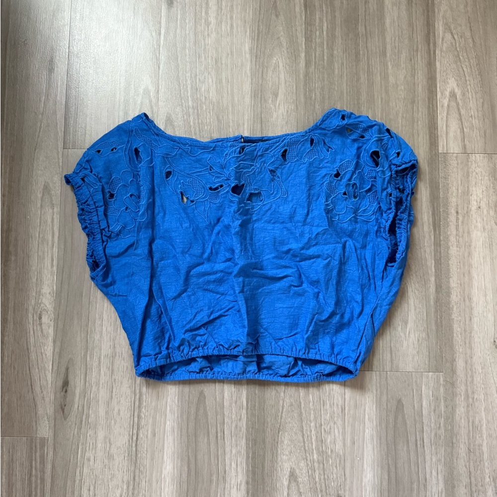RACHEL Rachel Roy Blue Cropped Relaxed Blouse